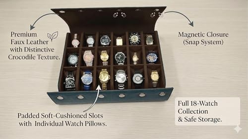 Image of essart 18-Slot Watch Roll Case - Premium Travel Organizer for Watch Collectors, PU Leather Luxury Storage, Portable & Scratch-Resistant