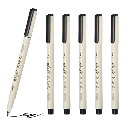 Feutre fin à pointe pinceau noir PATIKIL, lot de 6 stylos encre résistante à l'eau pour dessin