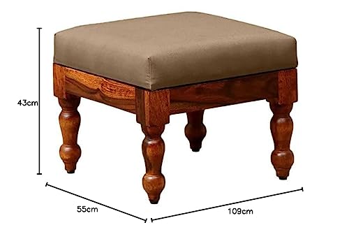 Image of Solid Sheesham Wood Nesting Coffee Table with 2 Cushion Stool Honey Oak Finish Living Room Furniture