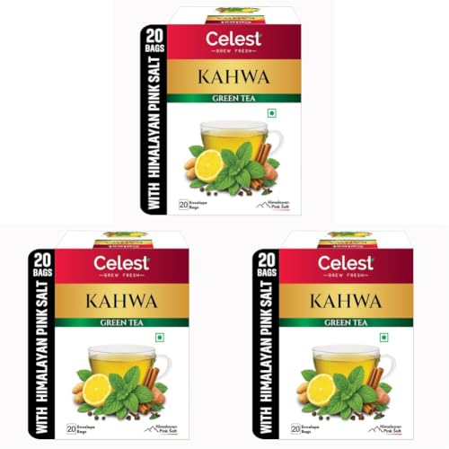 Image of Celest Kahwa Green Tea, 20 Tea Bags | Helps in Detox | Contains Desi Herbs & Spices (Pack of 3)