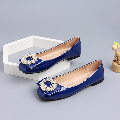 Womens Pearl Ballet Flats Closed Square Toe Slip On Dress Shoes Comfortable Work Walking Flats4