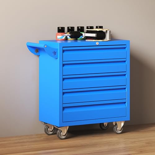 Armario de almacenamiento de herramientas móvil con cerradura con ruedas, carrito de utilidad resistente para garaje y taller, nizer seguro con cajones de bloqueo para herramientas y equipos