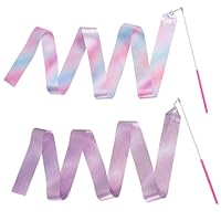 Abeillo 2 Stück Rhythmische Tanzband,2m Pudrige Lila Tanzbänder Kinder,Tanzband Gymnastikband mit Stab,Sportgymnastik Band Mädchen für Künstlerische,Tanzgymnastik(Rosa+Lisa)