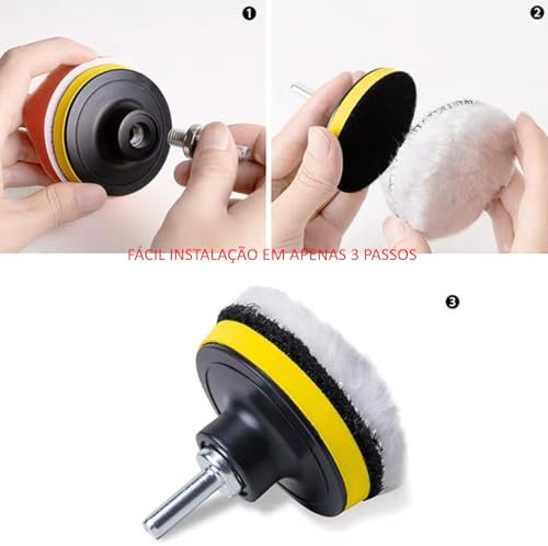 Kit 11pcs Boinas Esponjas de Polimento Automotivo 3 Polegadas (8cm) para Parafusadeira e Furadeira