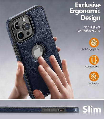 Image of mobistyle Designed for iPhone 15 Pro Leather case | Thin Flexible Soft Grip | Luxury Vgean PU Leather | Back Cover Case for iPhone 15 Pro (Blue)
