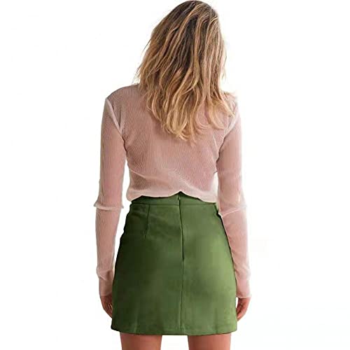 Katiewens Women's Classic High Waist Lace Up Bodycon Faux Suede A Line Mini Pencil Skirt Army Green #TOP3