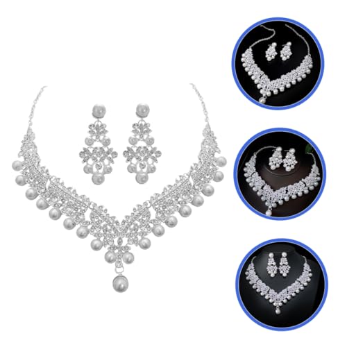 Collier en strass perles parure bijoux de mariage boucles d'oreilles femme robe mariée - 7