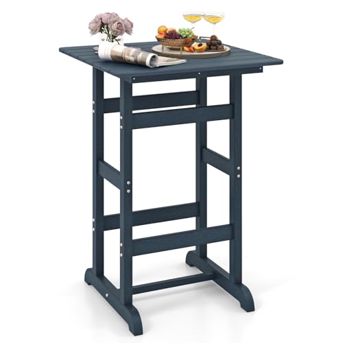 Image of Giantex 42 inch Height Outdoor Tall Bar Table, HDPE Square Pub Tables with Wood Grains, High Top, Cocktail Bistro Table for Adirondack Chairs, Patio, Garden, Poolside, Yard, Balcony, Navy