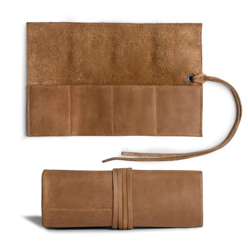Image of Hide & Drink, Leather Watch Roll Organizer Handmade from Full Grain Leather, Holds Up to 4 Watches, Easy Carry On Watchlover Storage (Single Malt Mahogany)