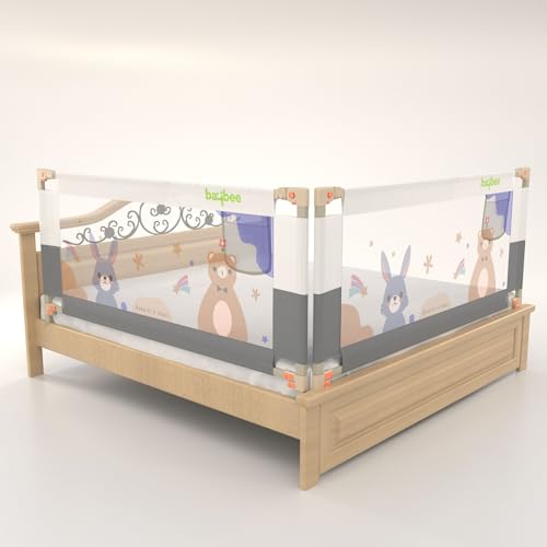Image of BAYBEE Bed Railing for Baby Safety Guard for Kids | Bed Side Protector for Baby Falling Guard with 28 Level Height Adjustable & Portable Bed Rails for Babies (6.5FtX5Ft, 2 Sides, Grey /White)