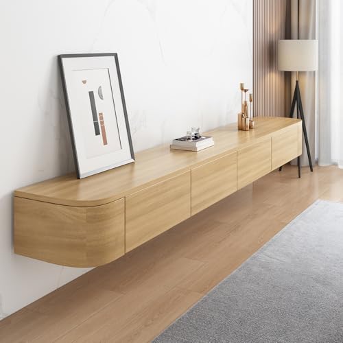 Generisch Moderner schwebender TV-Schrank mit Türen – wandmontierte Entertainment-Medienkonsole aus Massivholz, 180 cm langes, abgerundetes Eckelement für eine stilvolle Wohnzimmerorganisation