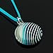 CHUVORA Hand Blown Glass White Blue Striped Round Pendant Women Necklace, 18 inches
