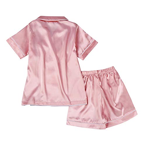 Weixinbuy Pajama Set for Kid Baby Boy Girl Button-up Silk Pajama Sleepwear Nightwear Loungewear Clothes Set Gifts for Kids2
