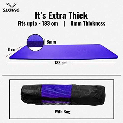 Image of Slovic Yoga Mat with Bag | Premium TPE | Non-Slip & Thick Cushion | 8 mm Thickness | Eco-Friendly | Exercise Mat for Men & Women | Great for Workouts & Preventing Injuries | Outdoors & Indoors | With Easy to Carry Cover Bag