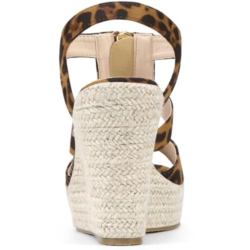 Allegra K Allegra K Women's Wedges Zipper Sandals Platform Wedges Heels Leopard Sandals 7 M US