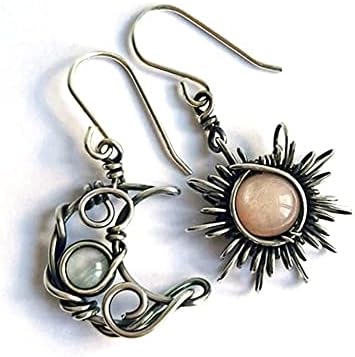 Retro Sun Moon Earrings Moonstone Asymmetric Boho style Earrings for Women Jewelry (earrings)