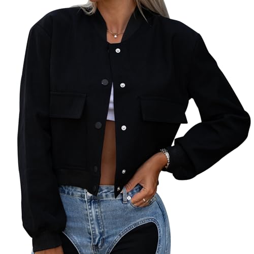 El Mejor Listado de Chaquetas y abrigos para comprar online. 41 Chaqueta de manga larga para mujer, Chaqueta corta informal con botones, Con bolsillos, color sólido