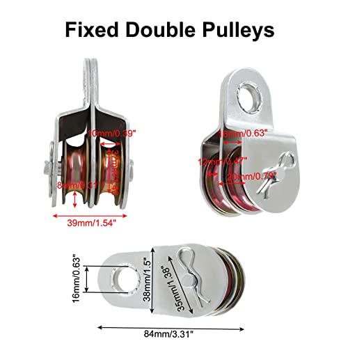 2 poleas dobles pesadas de acero inoxidable de 1.5 pulgadas, rodillo de polea doble para elevación eficiente de la cuerda, ideal para uso doméstico e industrial