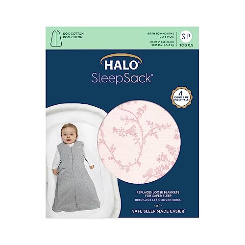 Image of HALO SleepSack, 100% Cotton Wearable Blanket, Swaddle Transition Sleeping Bag, TOG 0.5, Pink Toile, Small, 0-6 Months