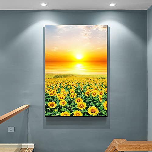 Peinture sur toile tournesol 70x100 cm pour décoration de chambre moderne