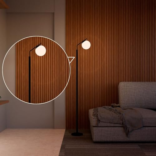 Luminária De Chão Aluminio Com Vidro Globo Fosco Com Lâmpada 3000K Branco Quente Bivolt (Preto)