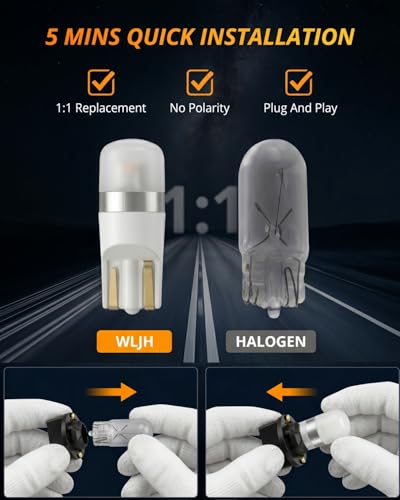 Image of WLJH White PC194 T10 194 LED Bulb Twist-Lock Socket for Dash Lights | 3030 SMD, Dimmable, Direct Fit, Easy Install, Instrument Panel Light, Gauge Cluster Backlight, 360 Illumination, 6-Pack