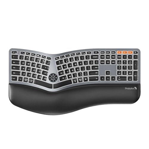 ProtoArc EK01 Plus Backlit Bluetooth Ergonomic Keyboard, Full Size, Grey