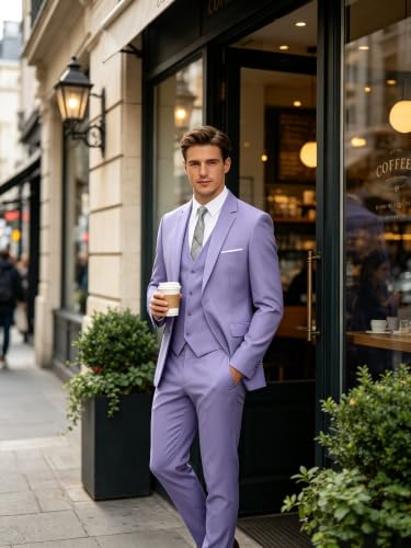 Image of WOMS Men's 3 Piece Suit Slim Fit,Mens Wedding Suit Groom Prom Tuxedo