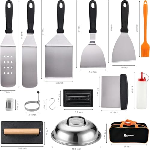 29PCS Griddle Accessories Kit, Flat Top Grill Accessories Set, Flat Top Grill Accessories Tools with Metal Spatula Set, Burger Press, Melting Dome, Scraper, Tongs, Carry Bag for Outdoor BBQ