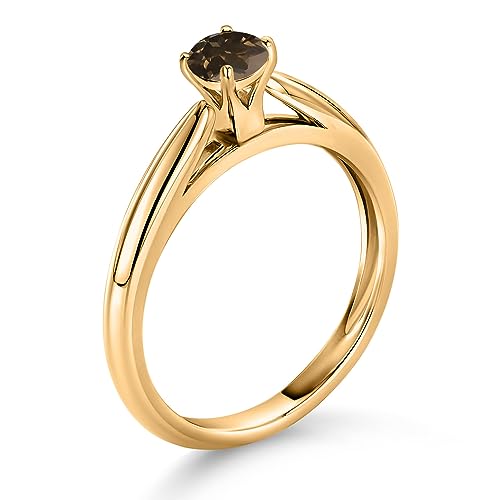 Gem Stone King 10K Yellow Gold Gemstone Birthstone Solitaire Engagement Ring For Women | Round 4MM | Wedding Anniversary Promise Ring For Women | Available in Size 5,6,7,8,93