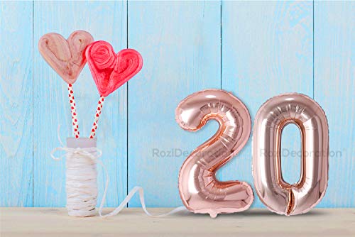 Image of Rozi Decoration 32 inch Inch Rose Gold 20 Number Foil Balloons Pack of 2 Numbers | 20th Anniversary Decoration Items | 20 Birthday Balloon 32 Inch