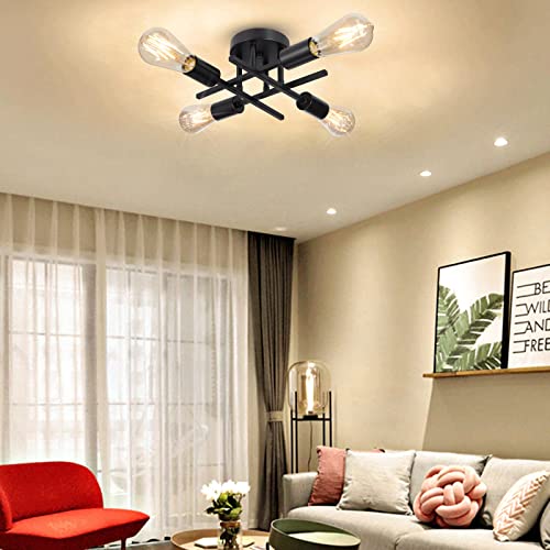 Linmifo Semi Flush Mount Ceiling Light Fixture 4-Light, Modern Farmhouse Close To Ceiling Light Black, E26 Socket Chandelier Light Fixture Ceiling For Bedroom Kitchen Hallway Bathroom Living Room Dining Room thumb #4
