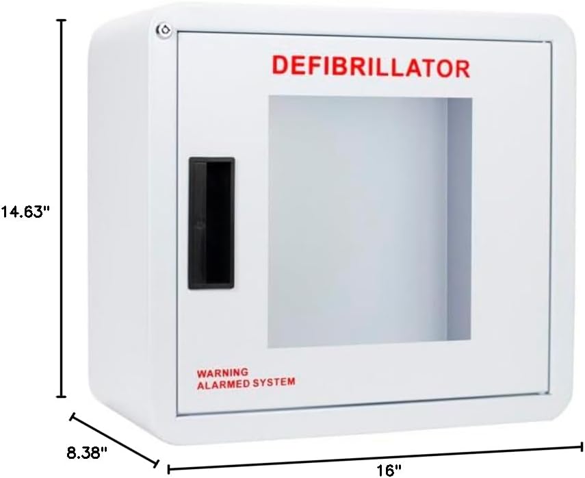 Premium, Alarmed AED Cabinet, Large. Fits All Defibrillators on The Market. Measures 14.75" H x 16" L x 8.38" D. Essential Storage for Indoor AEDs.