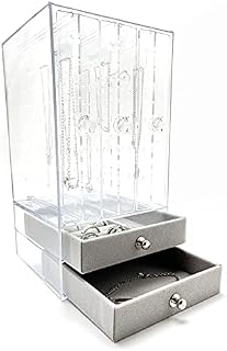 BSpoiled Jewellery Organiser Acrylic Earring Holder Dustproof Clear Display Stand Organiser, Earring Bracelet Necklace Storage Case 3 Vertical Drawer 2 velvet drawers 64 Holes Jewellery Rack Hanger