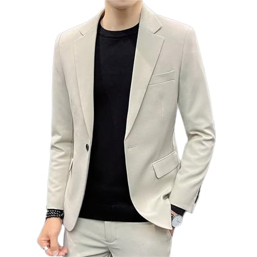ZH8FCHAN Chaqueta de Traje para Hombres Chaqueta Delgada Chaqueta Casual de una Sola Hebilla Chaqueta de Boda de Negocios Chaqueta (Apricot,XXL)