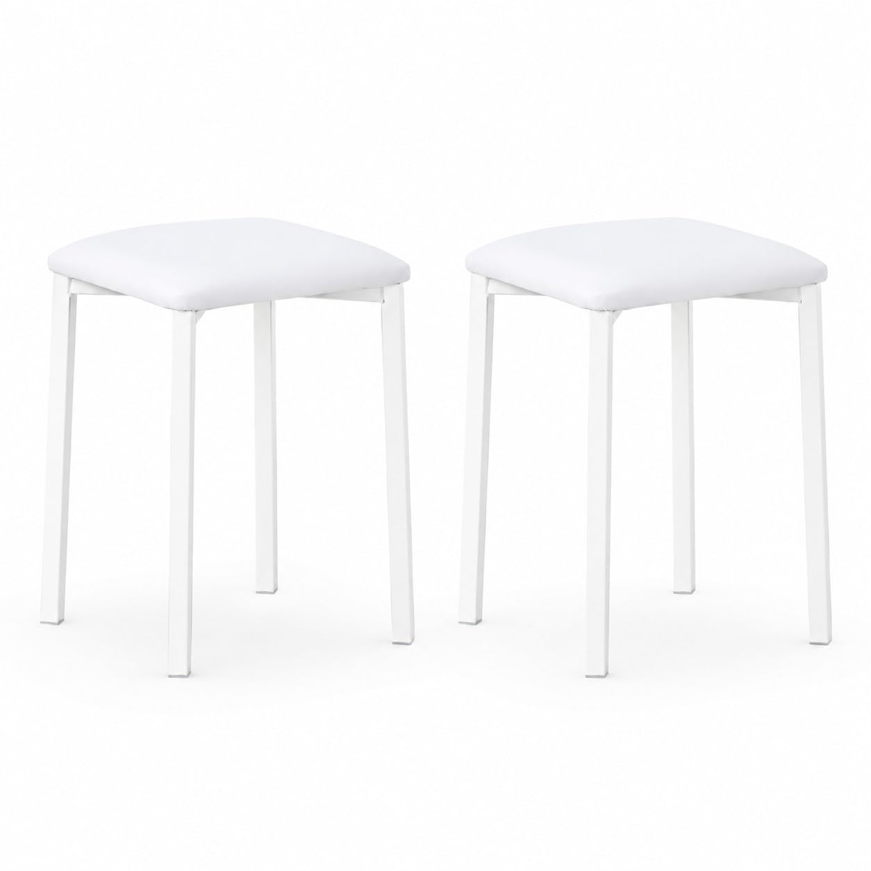 Lote de Dos Taburetes Bajos de Cocina, Blanco, 32x32x45 cm