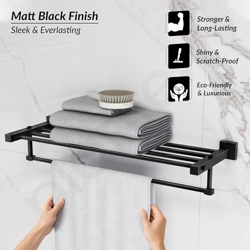 Image of Plantex 304 Grade Stainless Steel 24 inch Towel Rack /Towel Hanger for Bathroom /Towel Rod /Towel Bar /Bathroom Accessories - Splash (Black)