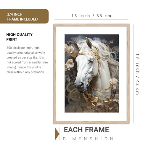 Image of kotart Premium Golden and Black Horse Paintings with Frame for Home Decoration - Modern Art Painting for Living Room Bedroom Office Wall Decoration - Pack of 4 (Art 6, Big (13x17 or 13x13 inch))