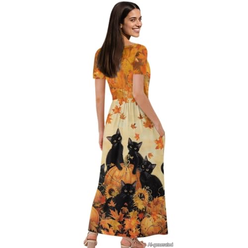 Image of Women's Fall Summer Short Sleeve Ankle Length V-Neck Party Dress with Pockets Size S-3XL