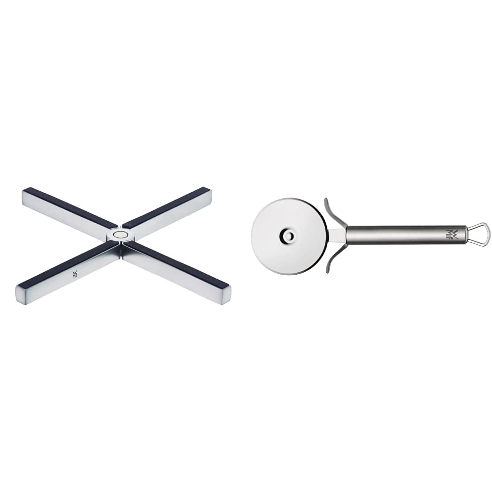 WMF Topfuntersetzer Mister X Cromargan Edelstahl rostfrei mattiert & Pizzaschneider 19,8 cm Profi Plus Cromargan Edelstahl rostfrei teilmattiert spülmaschinengeeignet