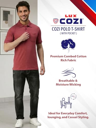 Image of Lux Cozi Men's T-Shirt with Chest Pocket | Polo T-Shirt for Man | Plain Casual Stylish | Half Sleeve| Cotton Blend Collar Polo T-Shirts for Men