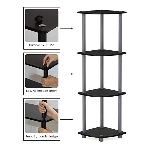 Image of Furinno Turn-N-Tube Toolless Assembly 4-Tier Storage Shelves, Black | Black Corner Shelf, Open Storage Book Shelf, for Organization and Storage, Living Room, Home Office, Bedroom