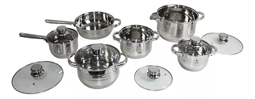 Jogo de Panela 12pçs Francesa Aço Inox Antiaderente Fundo Duplo - Panelas de Luxo