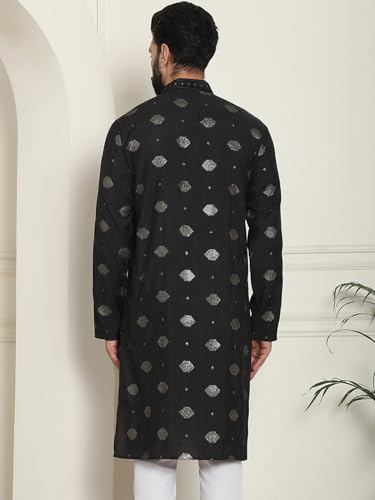 Image of SOJANYA Since 1958 Men's Cotton Silk Sequinned Embroidered Long Kurta