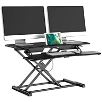 bonVIVO Höhenverstellbarer Schreibtischaufsatz 95x40 – Standing Desk Converter mit Gasfeder, Extra breite Arbeitsfläche für 2 Monitore, Ergonomischer Steh Sitz Schreibtisch Aufsatz bis 15 kg, Schwarz