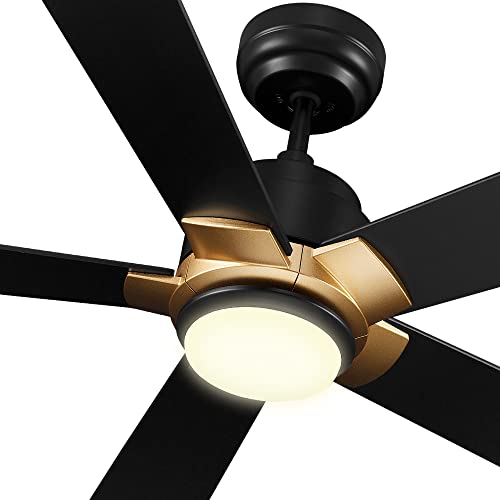 Smaair Smart Wifi Led Ceiling Fan, 52Inch Plywood Outdoor Smart Ceiling Fan With Remote, Compatible With Alexa/Google Assistant/Siri Shortcut, App Control With Timer And Schedule (Black/Gold) #TOP3