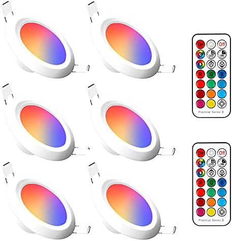 Recessed Lighting 4 Inch Color Changing 12W LED Downlight,900 Lumens Recessed Ceiling Light, RGB & Warm White 2700K Dimmable by Remote Control, Dual Memory - Timer - 12 Color Choices - 2 Modes, 6 Pack