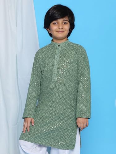 Image of AJ DEZINES Chikankari Kurta For Boys- Ethnic Wear | Embroidery Chikankari Sequined | Traditional & Festive Outfit | Cotton Stylish Boys Kurta | Perfect For Wedding & Family Function