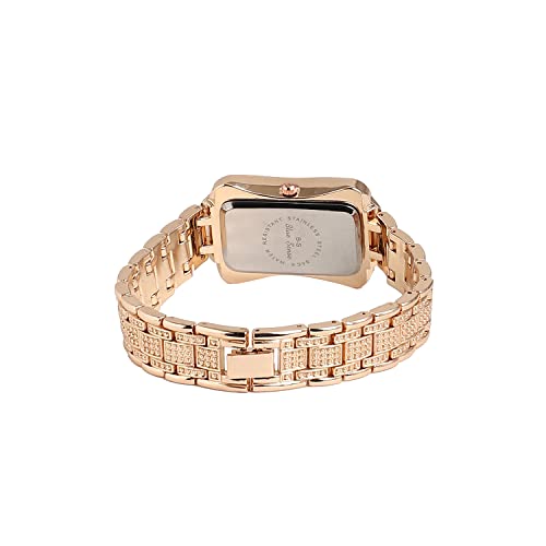 Image of Haute Sauce Women's Embellished Analog Dial with Stainless Steel Strap | Battery Power | Foldover Closure | Quartz Movement | Fashion Wrist Belt Watch for Female and Girls