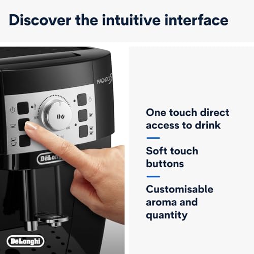 De'Longhi Magnifica S - Cafetera Superautomática con 15 Bares de Presión, Cafetera para Espresso y Cappuccino, 13 Programas Ajustables, Sistema de Auto-limpieza, ECAM 22.110.B, Negra